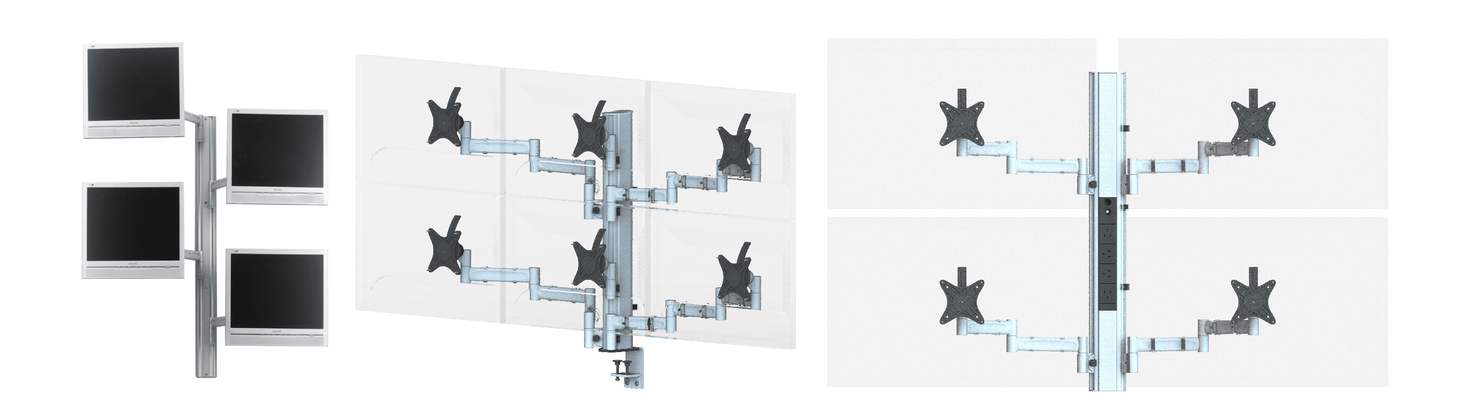 Multi monitor screen mounts, holders and arms